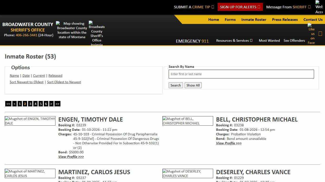 Inmate Roster - Page 2 Current Inmates Booking Date Descending - Broadwater County Sheriff